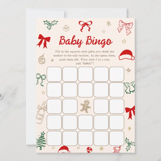 Jul Baby Shower Bingo Spel Nedladdningsbar Kort (Framsida)