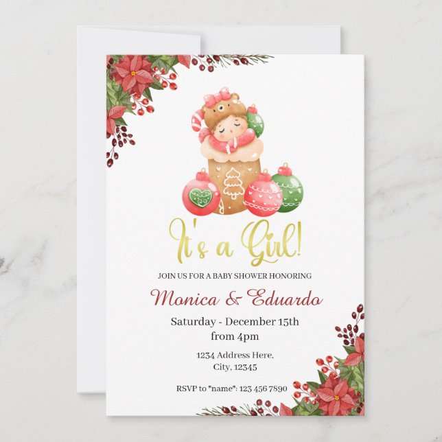 Jul Baby Shower Det är en inbjudan till flicka (Framsida)