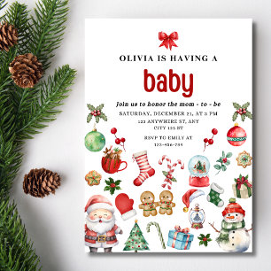 Jul Baby Shower Inbjudan, Festlig Baby Shower Inbjudan