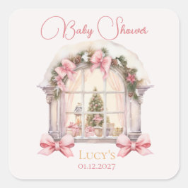 Jul Baby Shower Rosa Nötknäppare Vattenfärg  Fyrkantigt Klistermärke