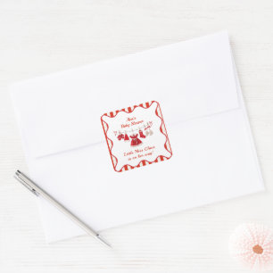Jul Baby Shower Santa Clothes Red & White Fyrkantigt Klistermärke