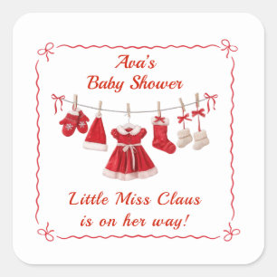 Jul Baby Shower Santa Clothes Red & White Fyrkantigt Klistermärke