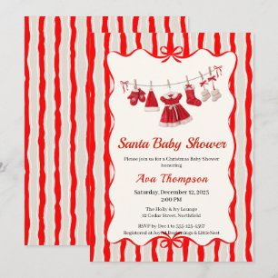 Jul Baby Shower Santa Clothes Red & White Inbjudningar