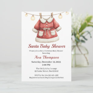 Jul Baby Shower Santa Clothes Red & White Inbjudningar