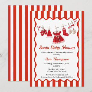 Jul Baby Shower Santa Clothes Red & White Inbjudningar
