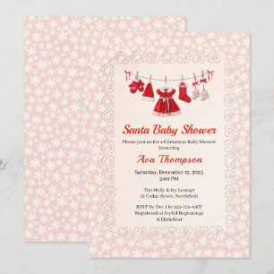 Jul Baby Shower Santa Clothes Red & White Inbjudningar