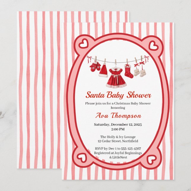 Jul Baby Shower | Santa Clothes Red & White Inbjudningar (Fram/baksida)