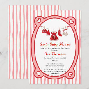Jul Baby Shower Santa Clothes Red & White Inbjudningar