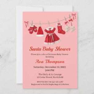 Jul Baby Shower Santa Clothes Red & White Inbjudningar