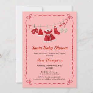 Jul Baby Shower Santa Clothes Red & White Inbjudningar