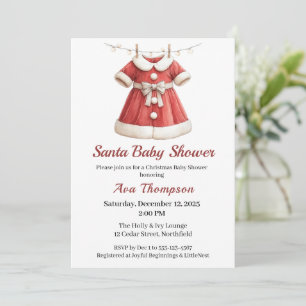 Jul Baby Shower Santa Clothes Red & White Inbjudningar