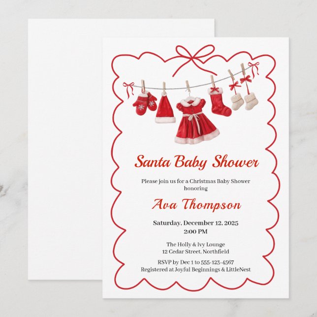 Jul Baby Shower | Santa Clothes Red & White Inbjudningar (Fram/baksida)