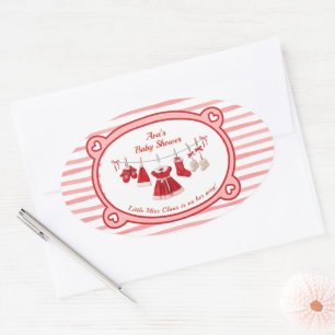Jul Baby Shower Santa Clothes Red & White Ovalt Klistermärke