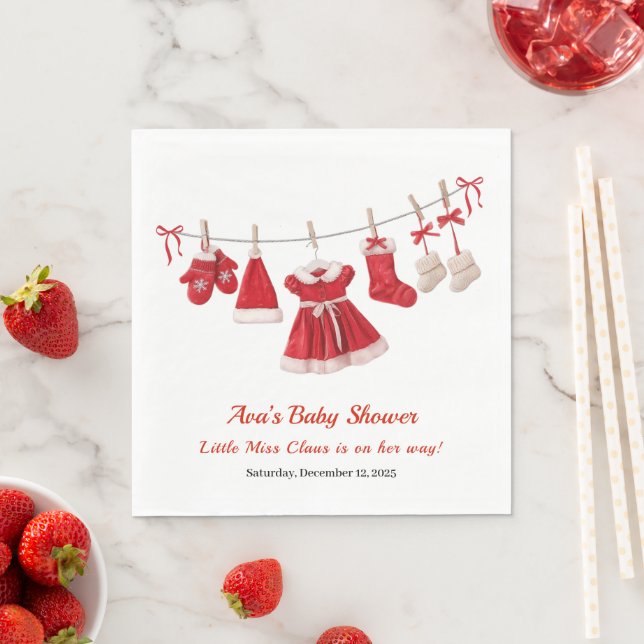 Jul Baby Shower | Santa Clothes Red & White Pappersservett (Insitu)