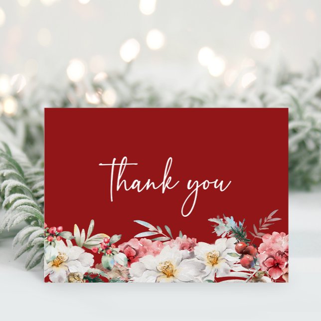 Jul Baby Shower - tackkort (Elegant Christmas Watercolor Botanicals Baby Shower Thank You Card by Painted Paperie)