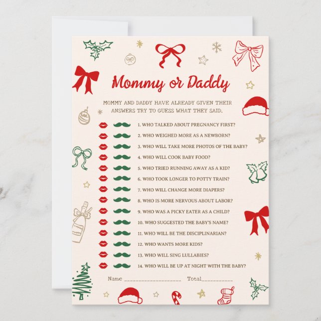 Jul Babyshower Gissa Vem Spelkort Inbjudningar (Framsida)