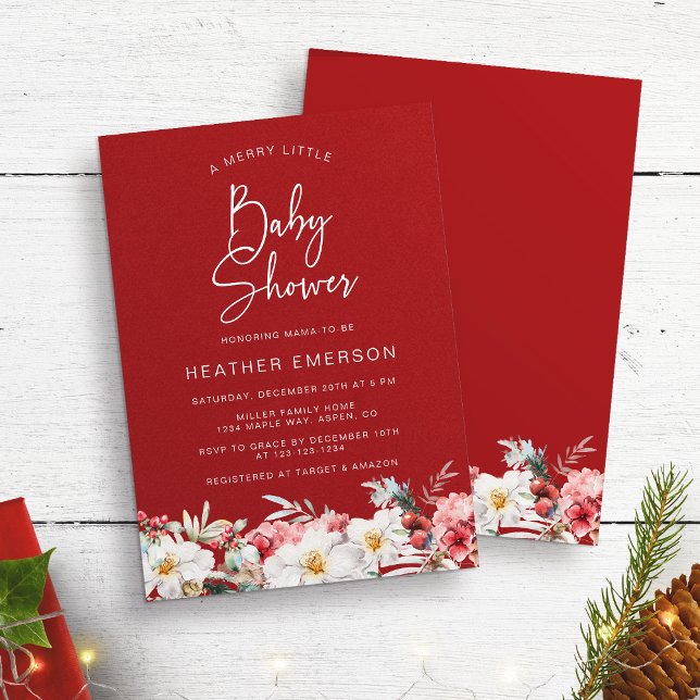 Jul Babyshower Inbjudningar (Rustic Boho Chic Watercolor Botanical Berries A Merry Little Baby Shower Invitations)