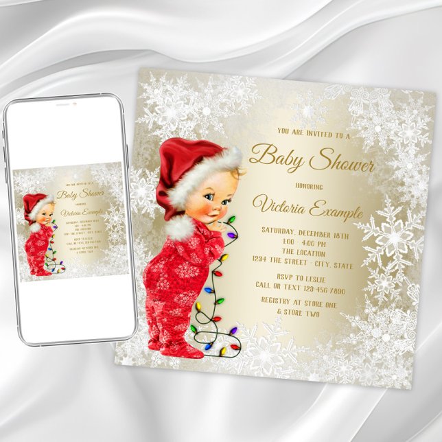 Jul Babyshower Inbjudningar (Girl Christmas baby shower invitation. Instant download and printed invitations are available.)