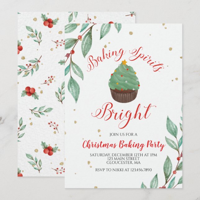 Jul Baking Party Cuptårta Inbjudningar (Fram/baksida)