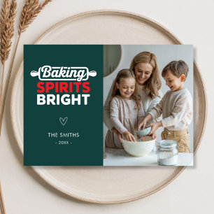 Jul Baking Spirits Bright Family Photo Julkort