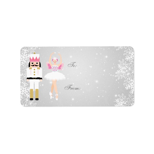 Jul Ballerina & Nutcracker, snöflingor Adressetikett (Framsidan)