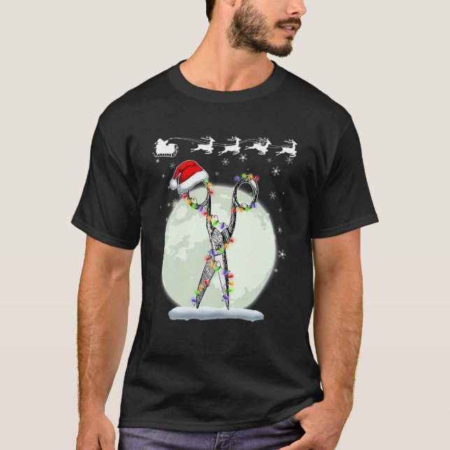 Jul Barber Hairdresser Sissors med Santa H T Shirt (Framsida)