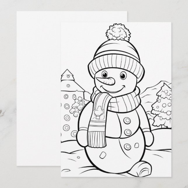 Jul barn färgläggning snöman add text  julkort (Fram/baksida)