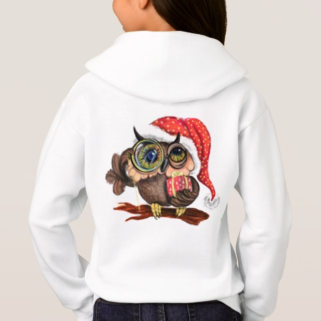 Jul Barn Hoodie Baby Uggla med Gift T Shirt (Baksida)