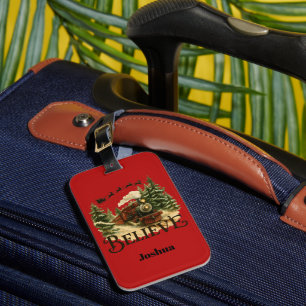 Jul Barn Tro På Jul Tåg Röd Vintage Bagagebricka