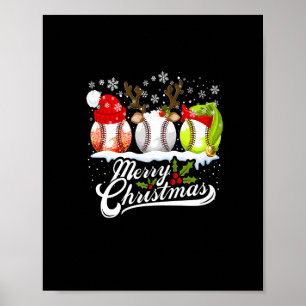 Jul Baseball Boll Santa Hat Elf Reindeer Roligt Poster