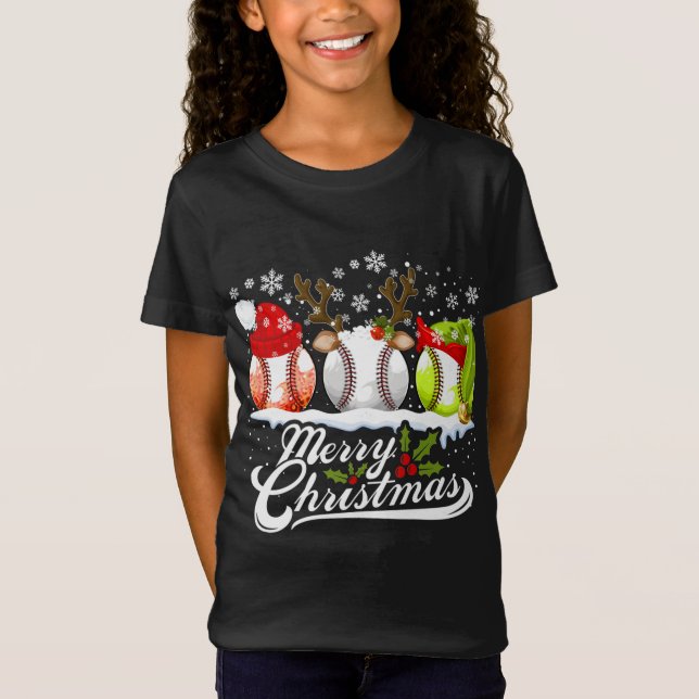 Jul Baseball Boll Santa Hat Elf Reindeer Roligt T Shirt (Framsida)