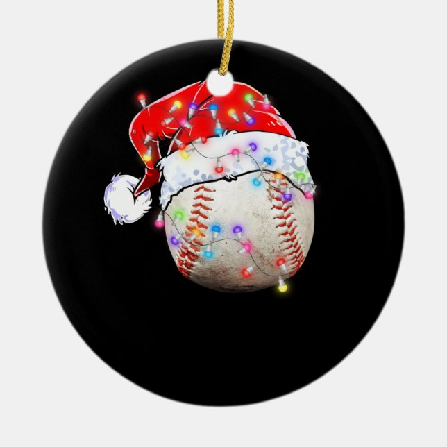 Jul Baseball Boll Santa Hat Funny Sport Julafton Julgransprydnad Keramik (Framsidan)
