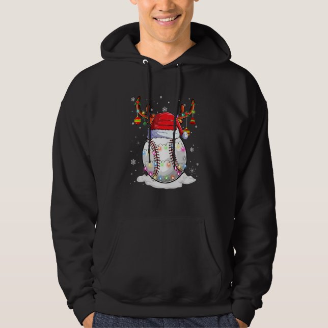 Jul Baseball Boll Santa Hat Reindeer Ljus Hoodie (Framsida)