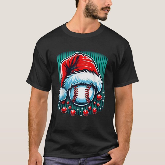 Jul Baseball Julafton Santa Hat Boll T Shirt (Framsida)