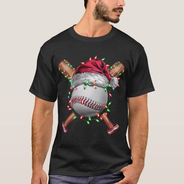 Jul Baseball Santa Sports Julafton Helgdag T Shirt (Framsida)