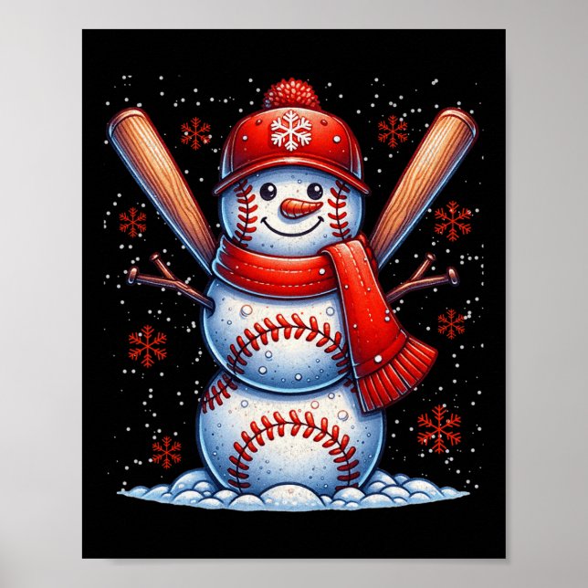 Jul: Baseball Snögubbe Boys baskiska jul Poster (Framsidan)