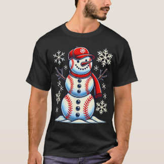 Jul: Baseball Snögubbe Boys baskiska jul T Shirt