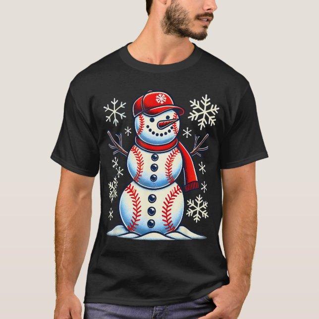 Jul: Baseball Snögubbe Boys baskiska jul T Shirt (Framsida)