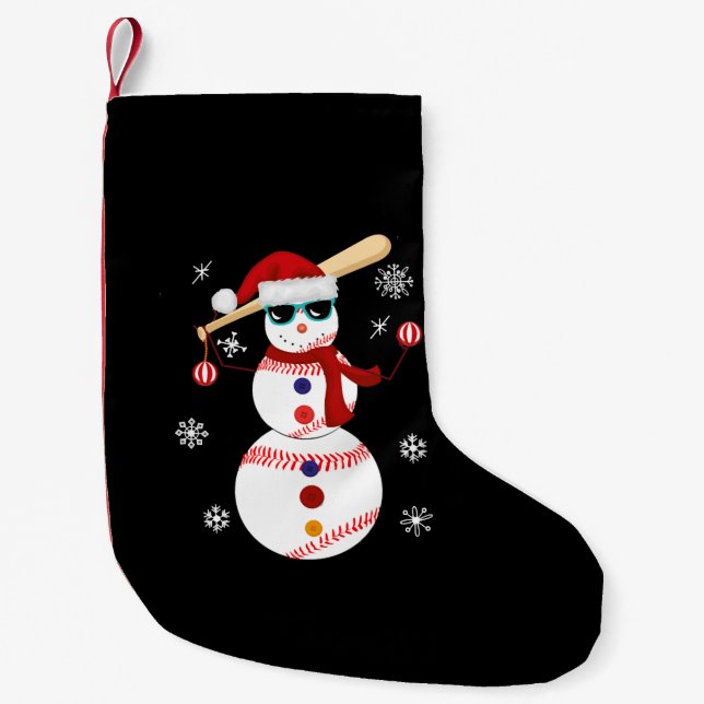 Jul Baseball Snögubbe Santa Hat Gift Liten Julstrumpa (Framsidan)