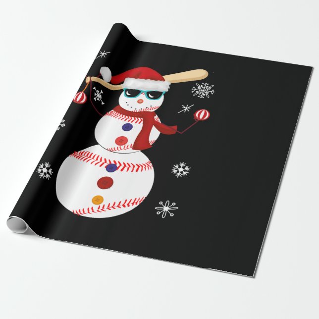 Jul Baseball Snögubbe Santa Hat Gift Presentpapper (Utrullad)