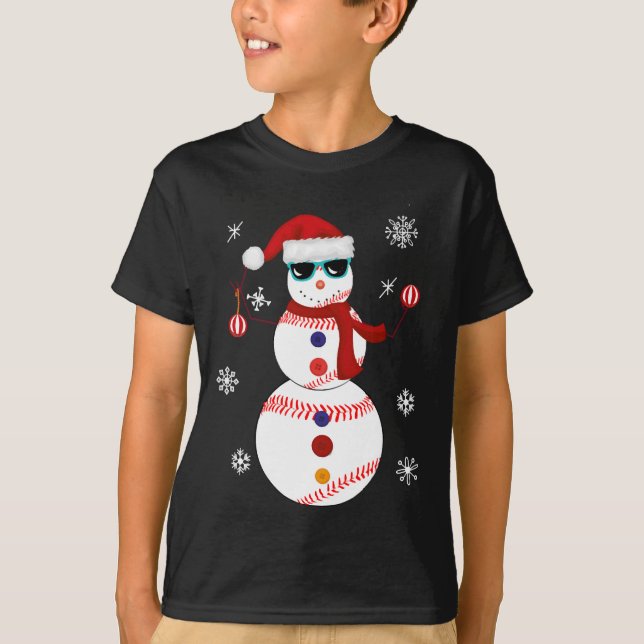 Jul Baseball Snögubbe Santa Hat Gift T Shirt (Framsida)