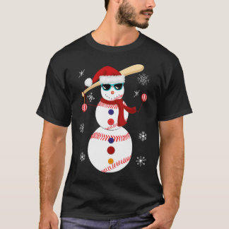 Jul Baseball Snögubbe Santa Hat Gift-teamet bas T Shirt