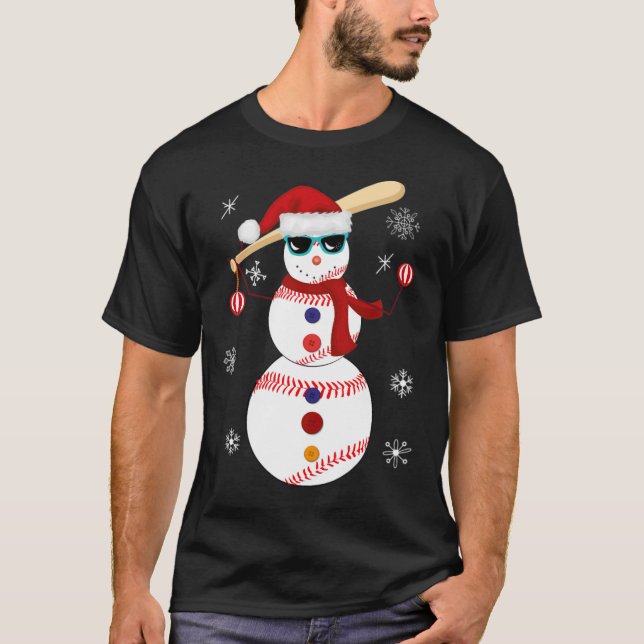 Jul Baseball Snögubbe Santa Hat Gift-teamet bas T Shirt (Framsida)