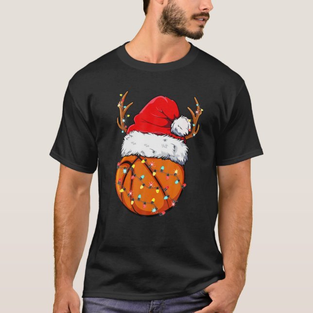 Jul Basketball Boll Santa Hat Funny Sport Xm T Shirt (Framsida)
