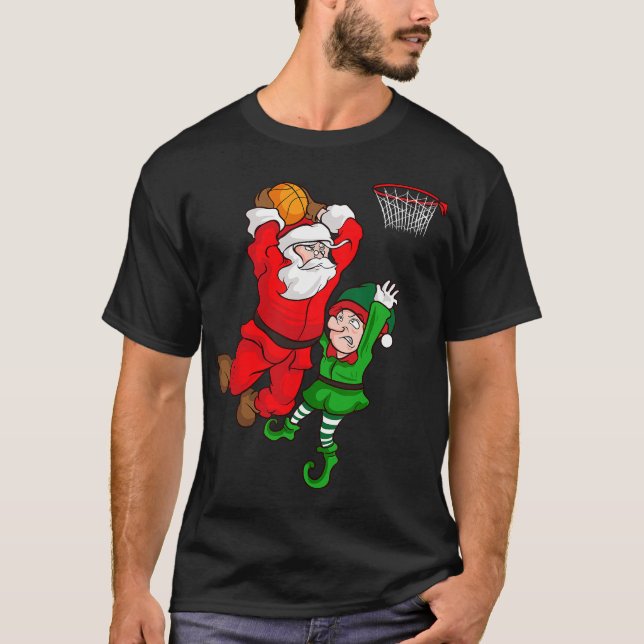 Jul Basketball Jultomten Slam dunk Elf-Roligten T Shirt (Framsida)