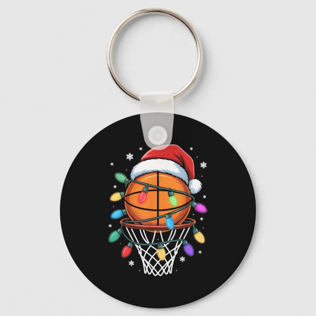 Jul Basketboll Tomtehatt Xmas Ljus Basket Nyckelring (Framsida)