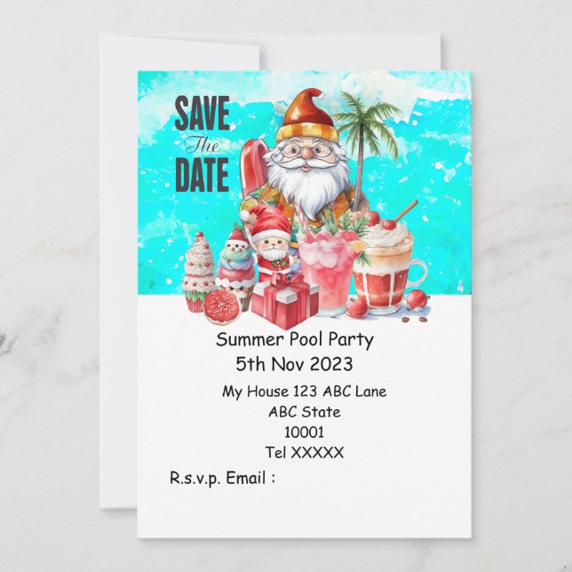 Jul Bassäng Party med Jultomten Drinks Inbjudningar (Framsida)
