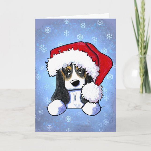 Jul Basset Hound Helgkort (Framsida)