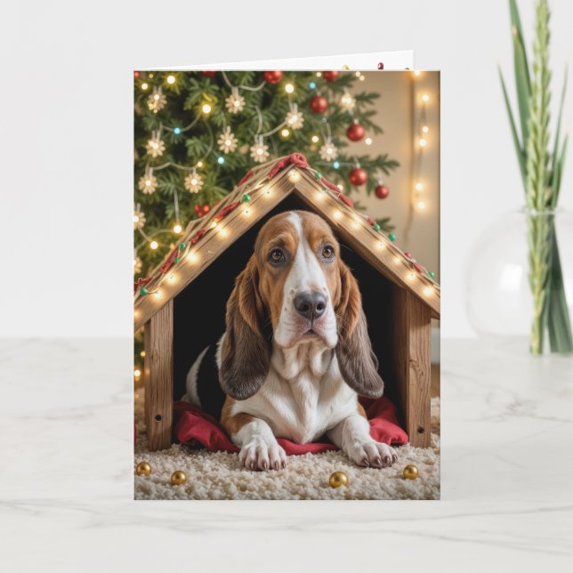 Jul Basset Hound i Doghouse Kort (Framsida)