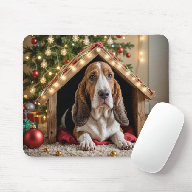 Jul Basset Hound i Doghouse Musmatta (Med mus)